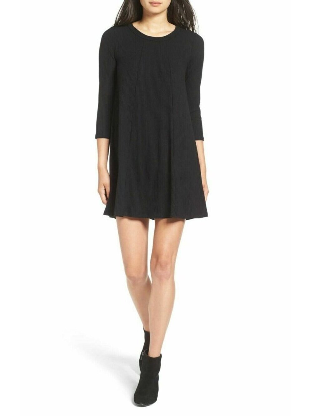 Lush Leah Shift Dress Small Black Paisley Pleated 3/4 Sleeve